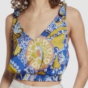 Intimately Free People - Womens Blue Weekend Smocked Crop Tank Top - Size Large